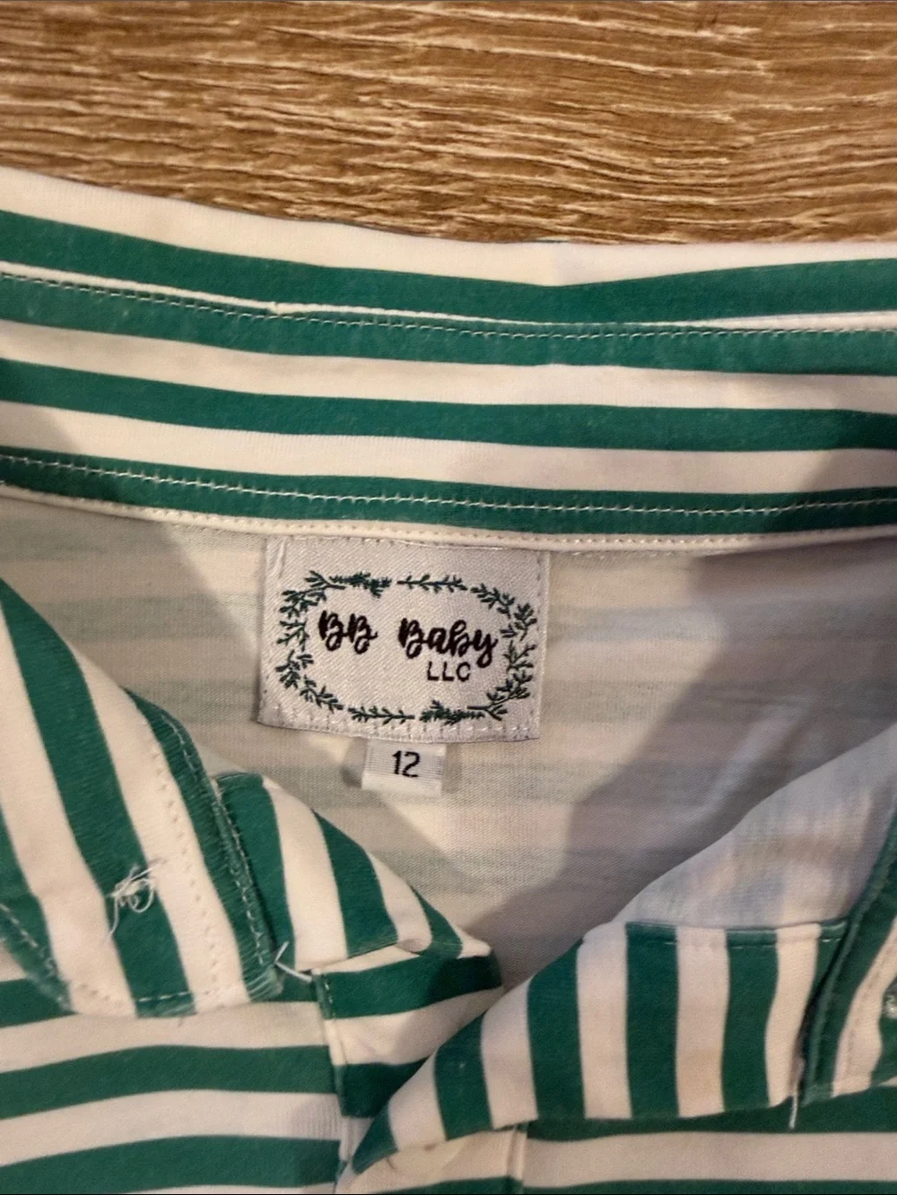 Masters Striped Green & White Kids Dress with Yellow Patch